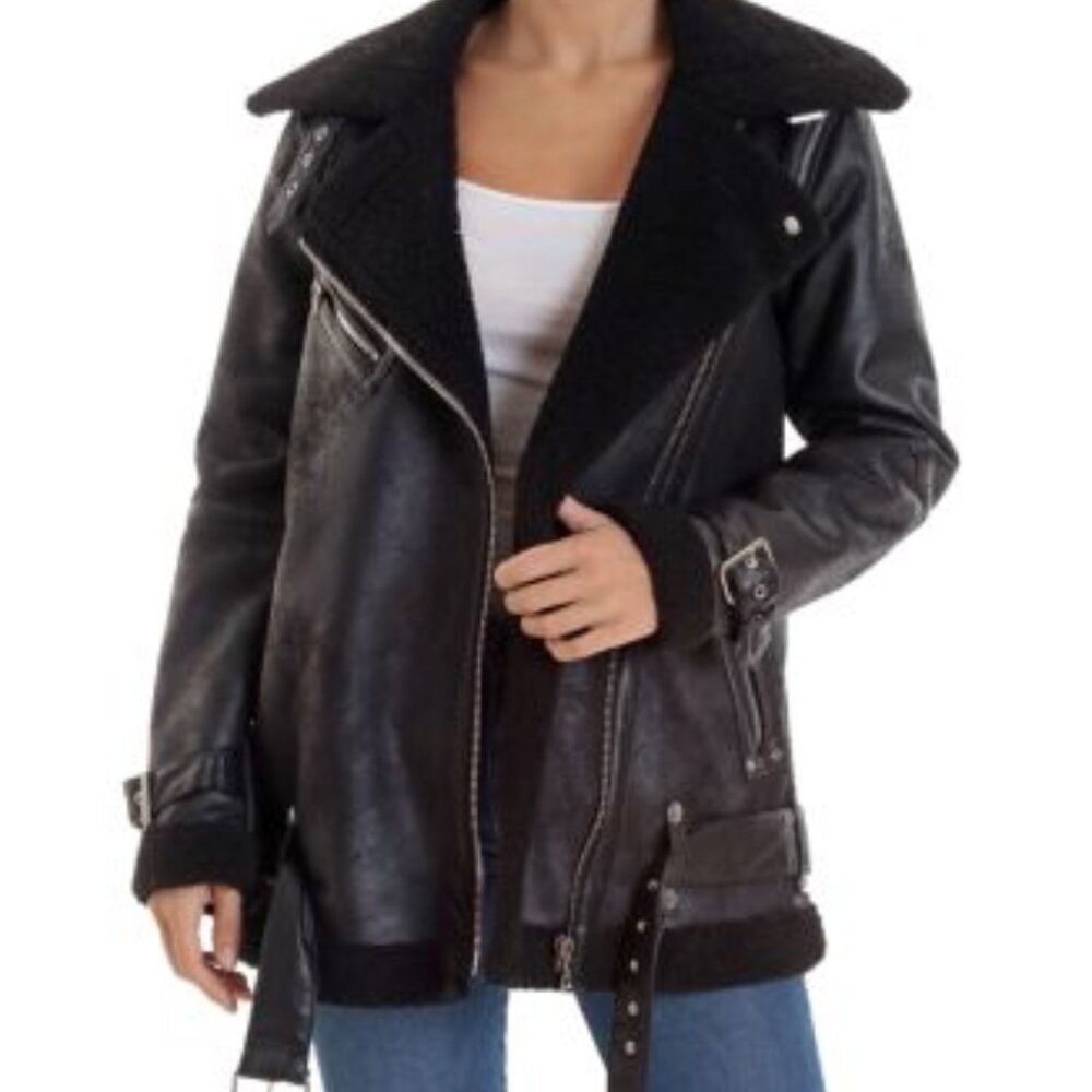 Black Faux Shearling Moto Jacket | Avec Les Filles